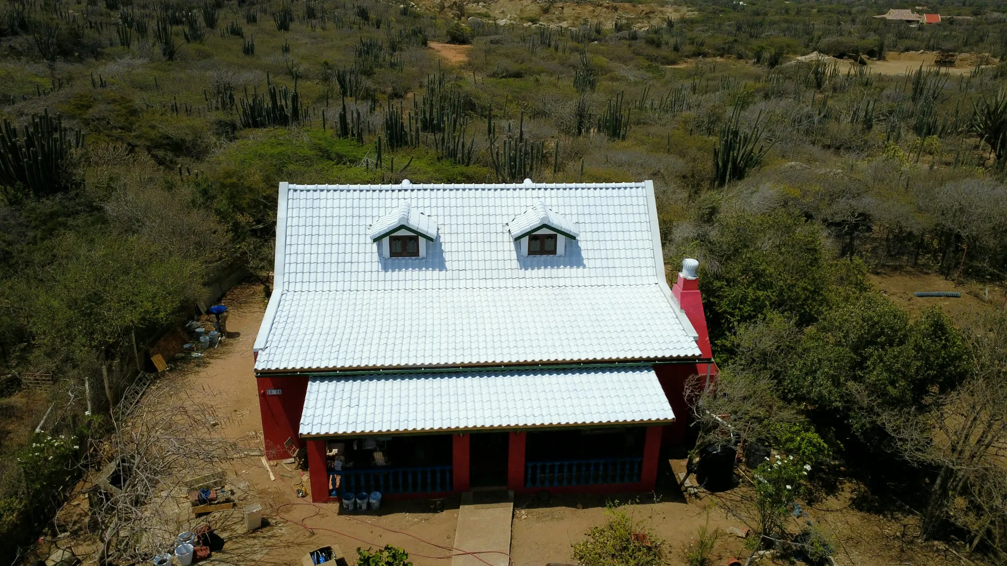 White tile re-roof, aerial view